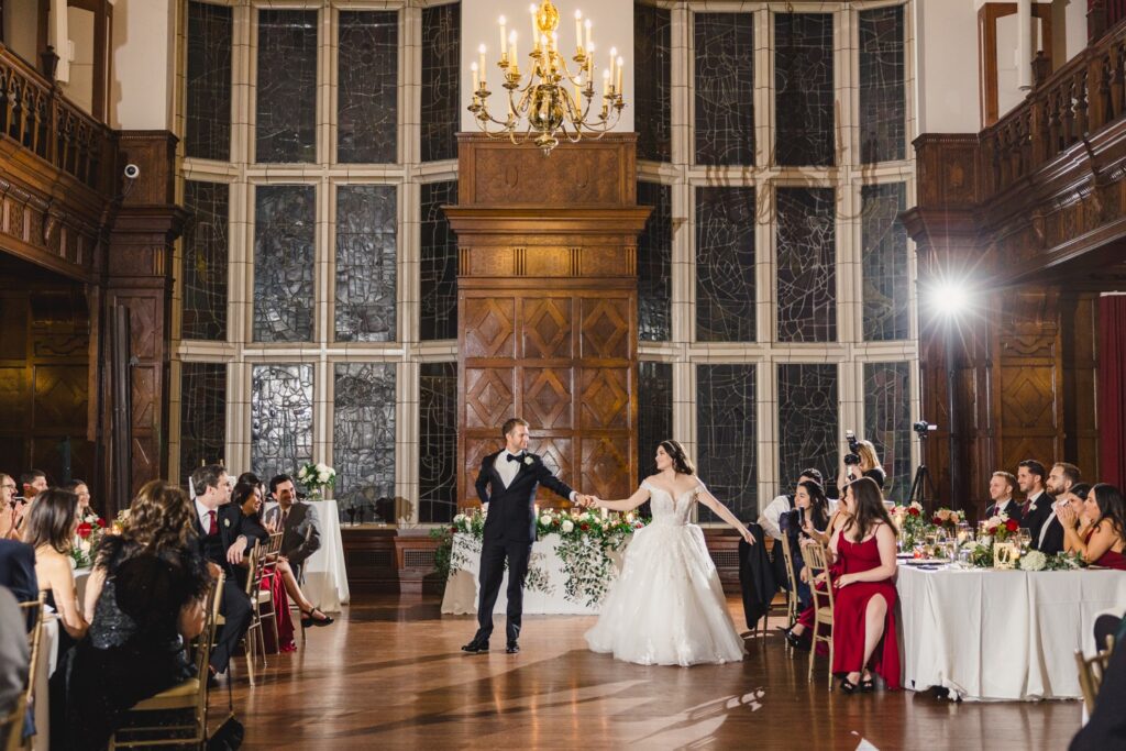 Bride and Groom performing their first dance in the Tudor Ballroom in Hotel Kansas City
