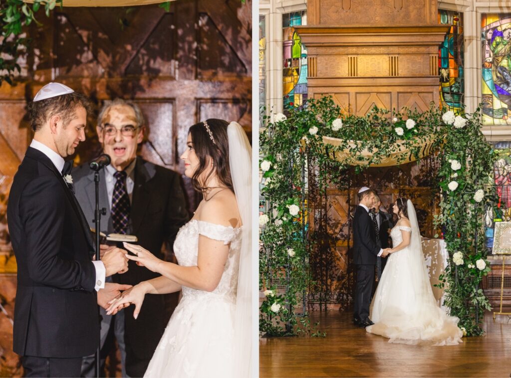 Bride and groom under a chuppah for their Jewish Wedding in the Tudor Ballroom in Hotel Kansas City