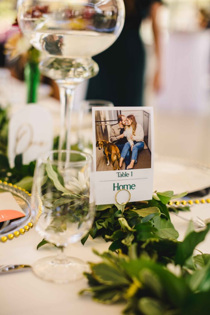 Tablescape details for dinner at a wedding reception.