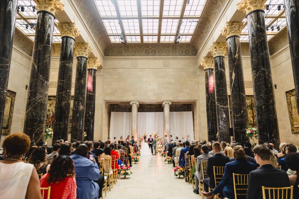 Wedding ceremony inside the Nelson Atkins Museum of Art, a Kansas City MO Wedding Venue. 