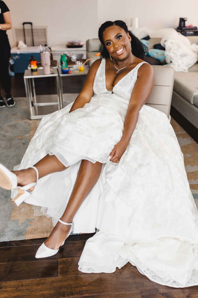 Bride showing off her wedding heels.