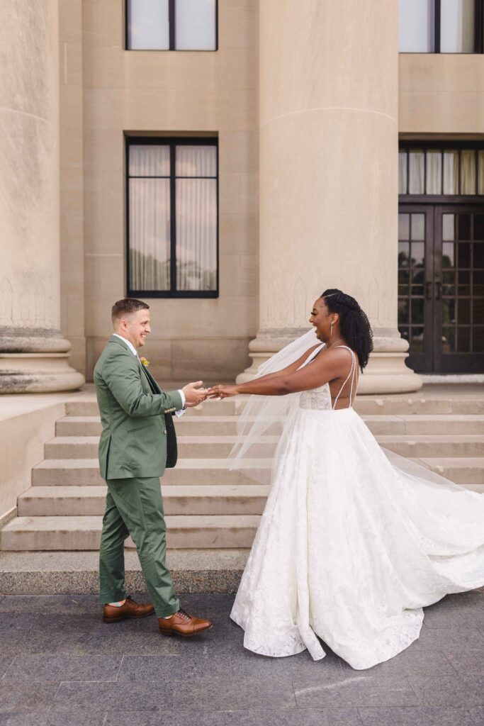 Bride and groom having a first look.