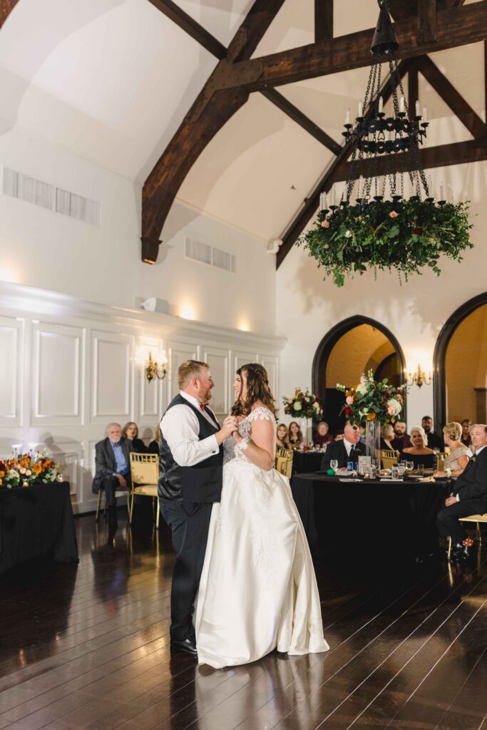 Bride and groom having their first dance.