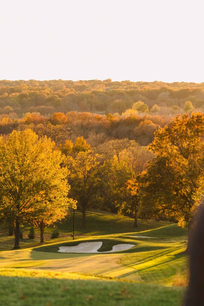 Fall trees during golden hour at the Oakwood Country Club.