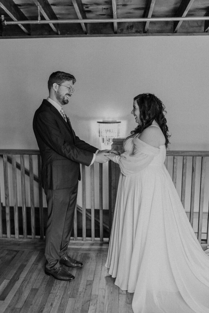 Groom taking in his bride during their first look.