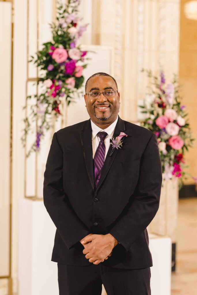 Portrait of the groom before the wedding ceremony at The Grand Hall at Power & Light.