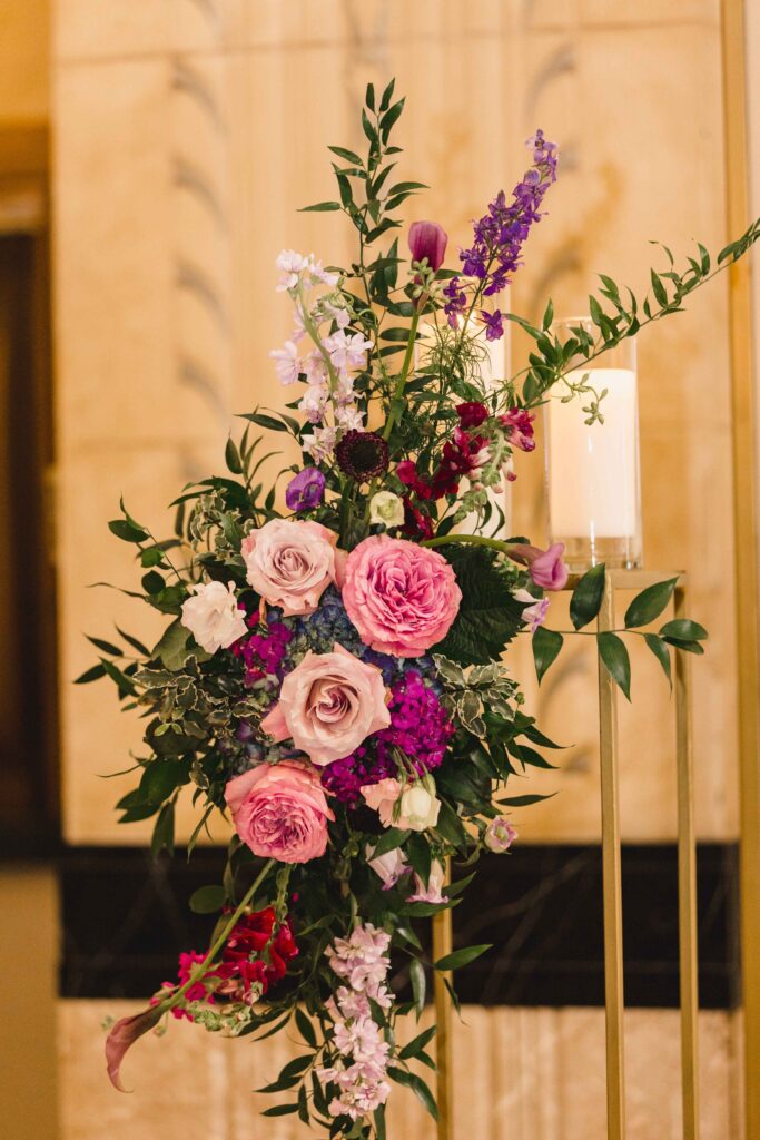 Elegant purple florals at The Grand Hall at Power & Light.