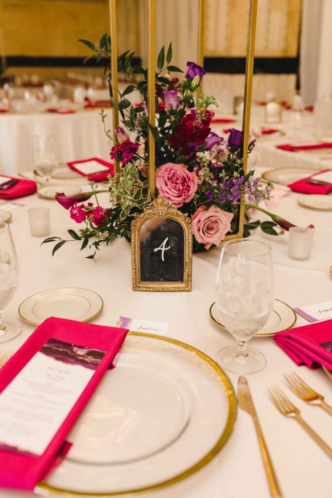 Table setting for the reception at The Grand Hall at Power & Light.