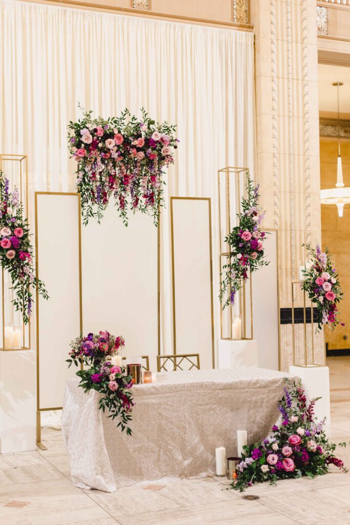 Elegant reception details at The Grand Hall at Power & Light.