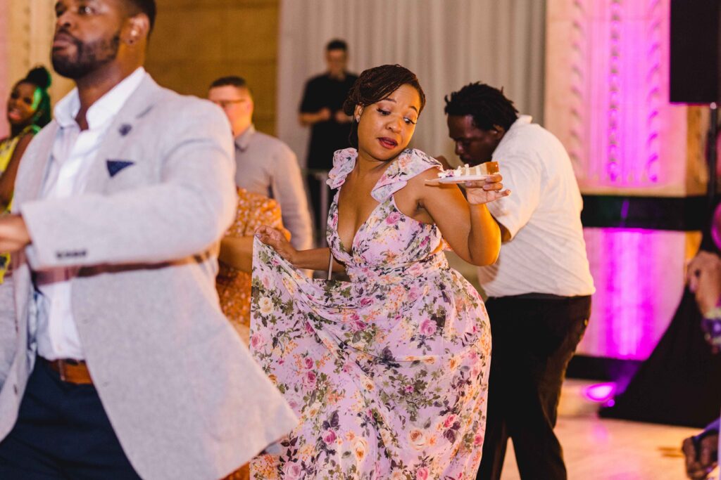 Guests dancing at the Kansas City wedding reception.