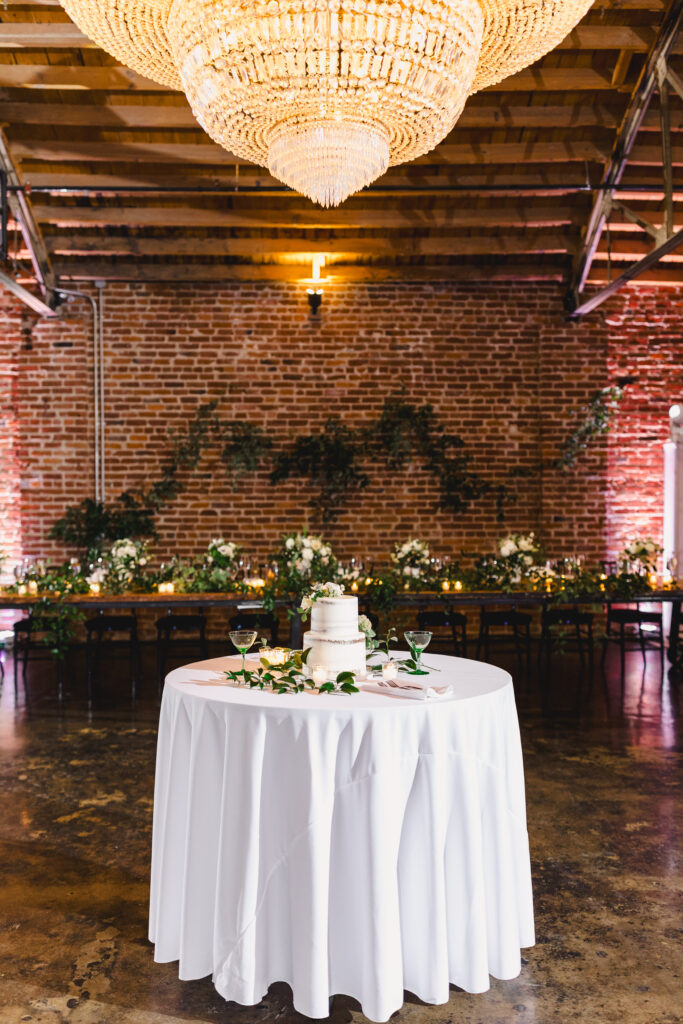 Cake table and decorations at The Guild KC.
