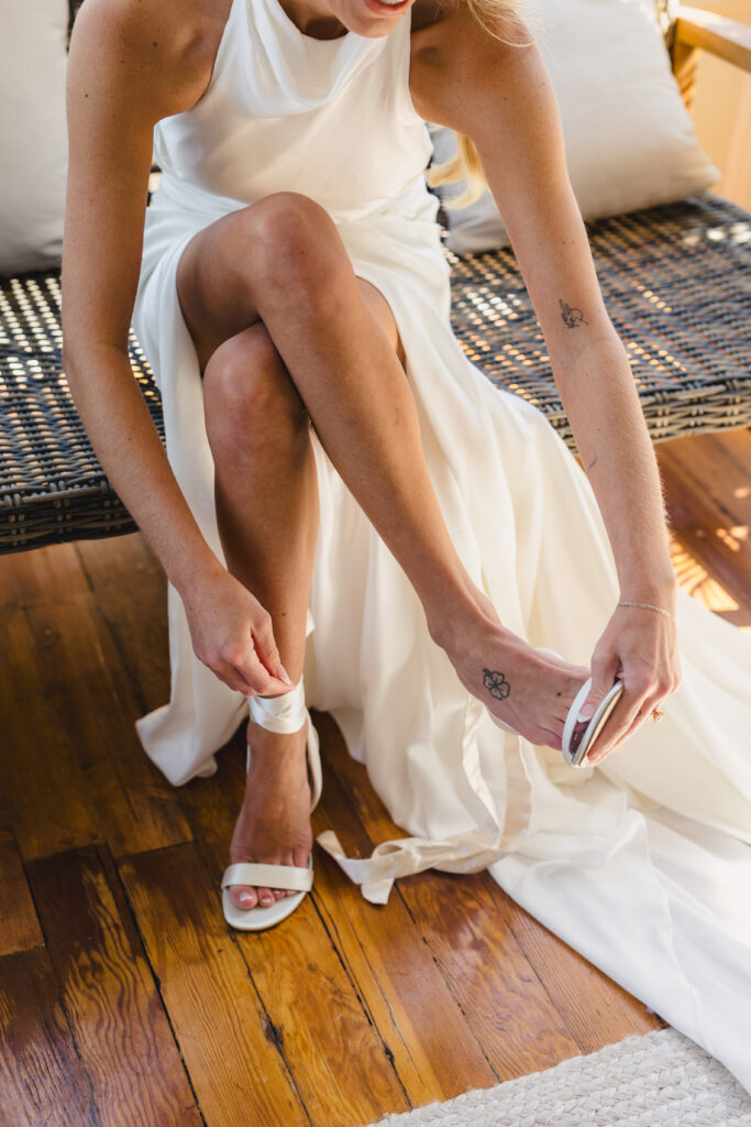 bridal details and wedding dress