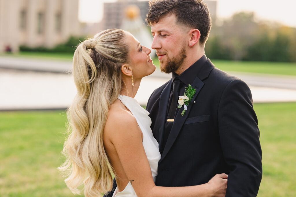 bride and groom first look