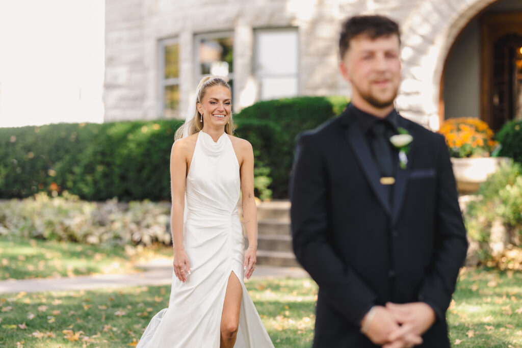 bride and groom first look