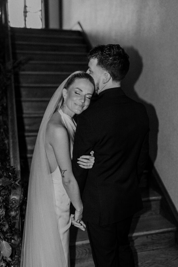 black and white bride and groom photography
