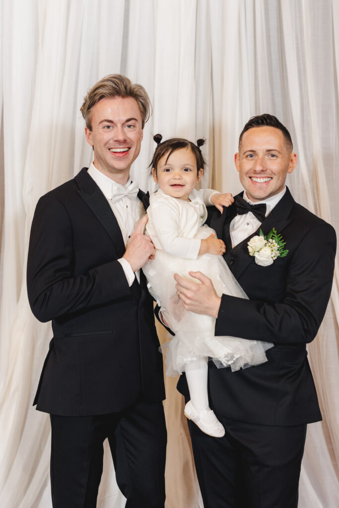 groom and groom with wedding guests