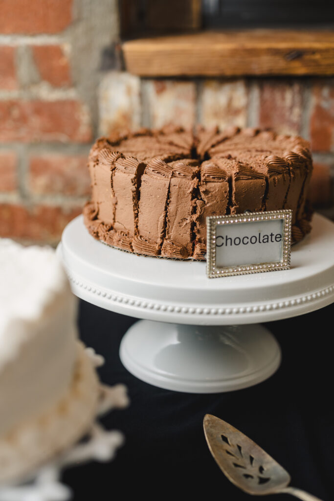 chocolate cake and wedding details