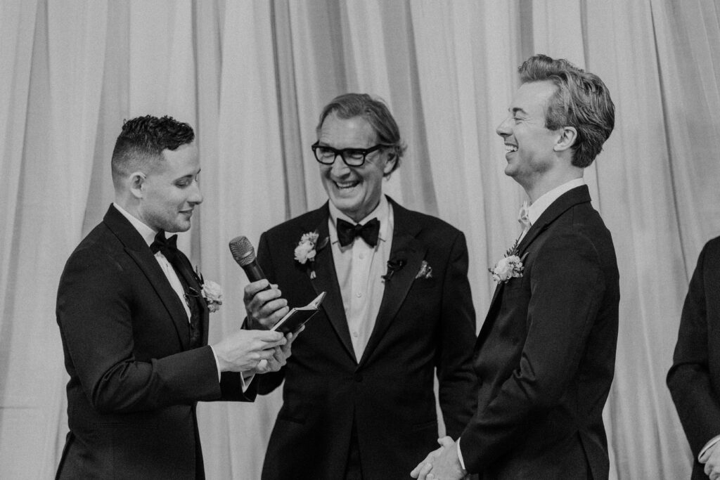 black and white wedding ceremony photo