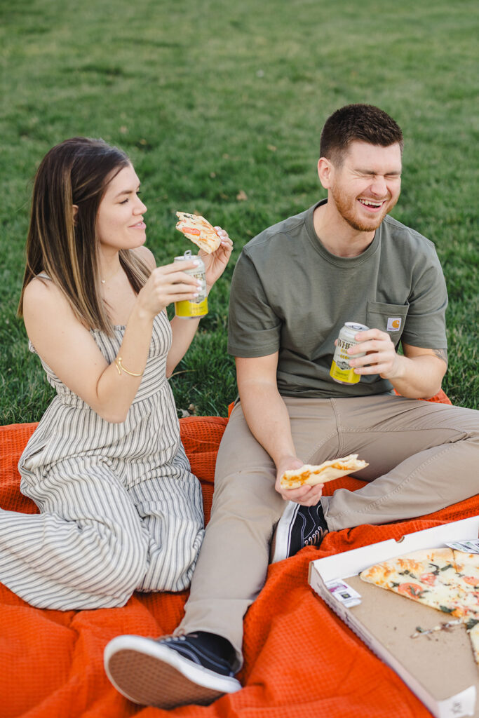 engagement session pizza and beer