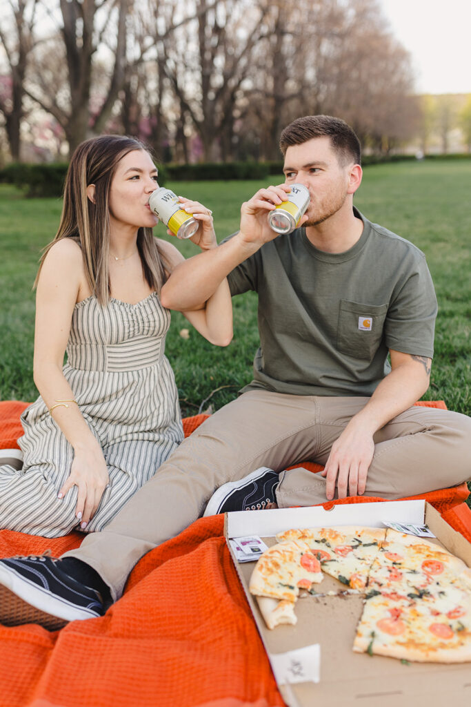 outdoor photography with pizza and beer
