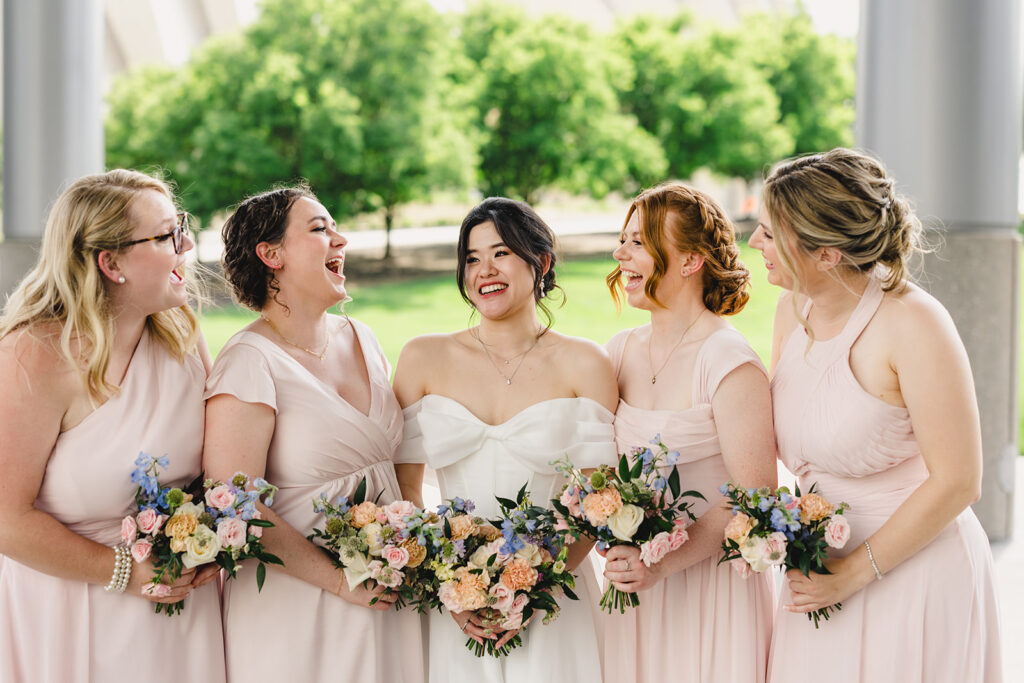 bridesmaids and bride
