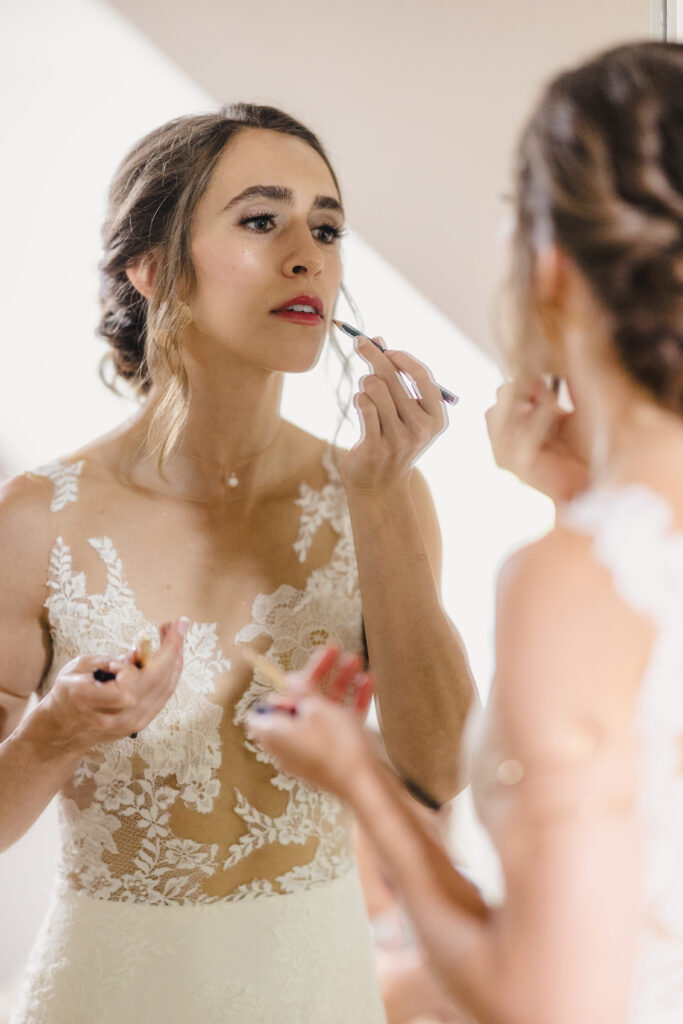 bride getting ready on the wedding morning