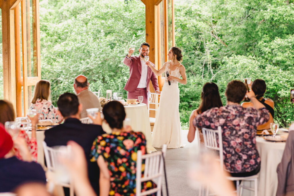 celebrating at the wedding reception and giving speeches