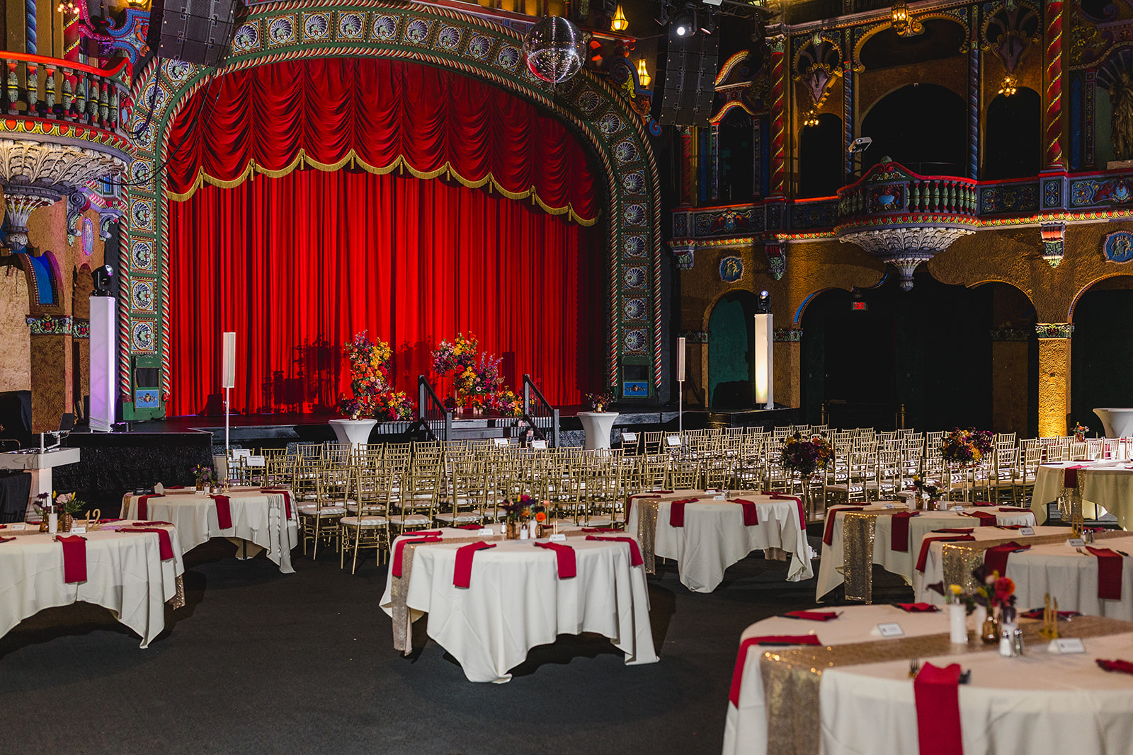 the interior of the uptown theater set up for a weddig 