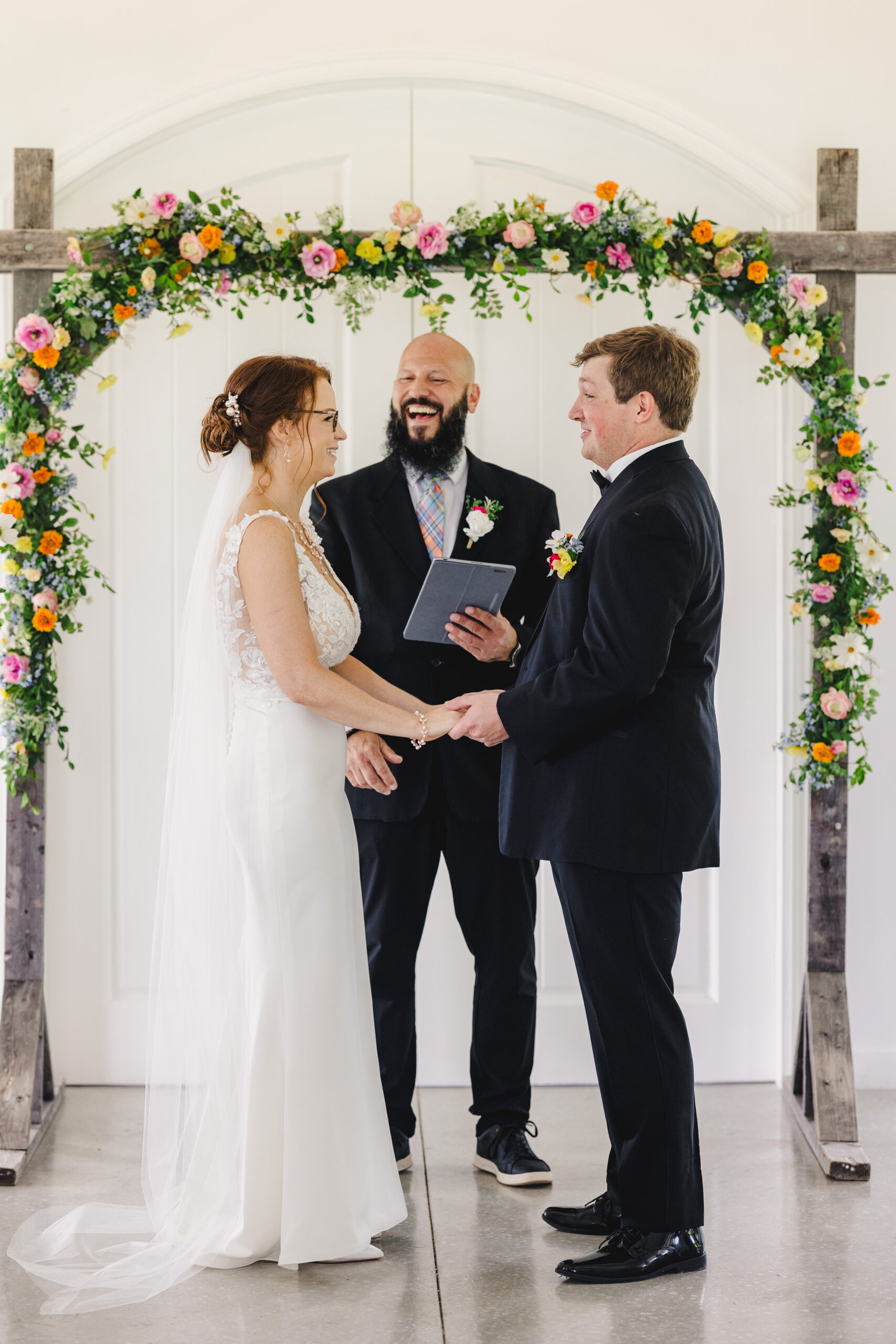 a bride and groom having their wedding at the brim in kansas city