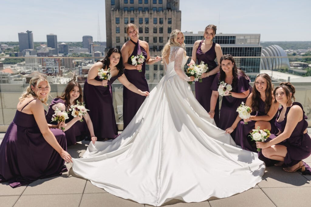 Bridesmaids portraits on the Starlight Terrace Hotel Kansas City