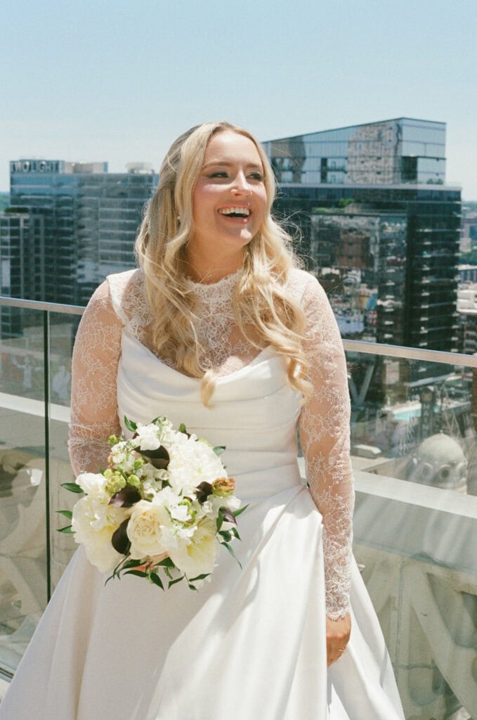 Bride portraits Hotel Kansas City Starlight Terrace skyline
