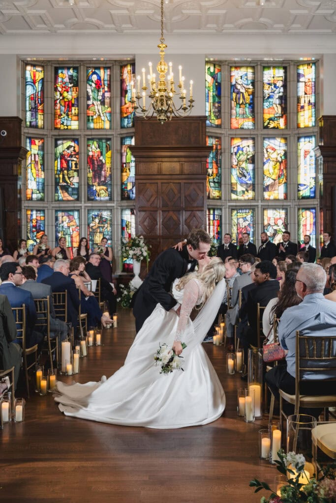 Hotel Kansas City wedding ceremony Tudor Ballroom soaring ceilings